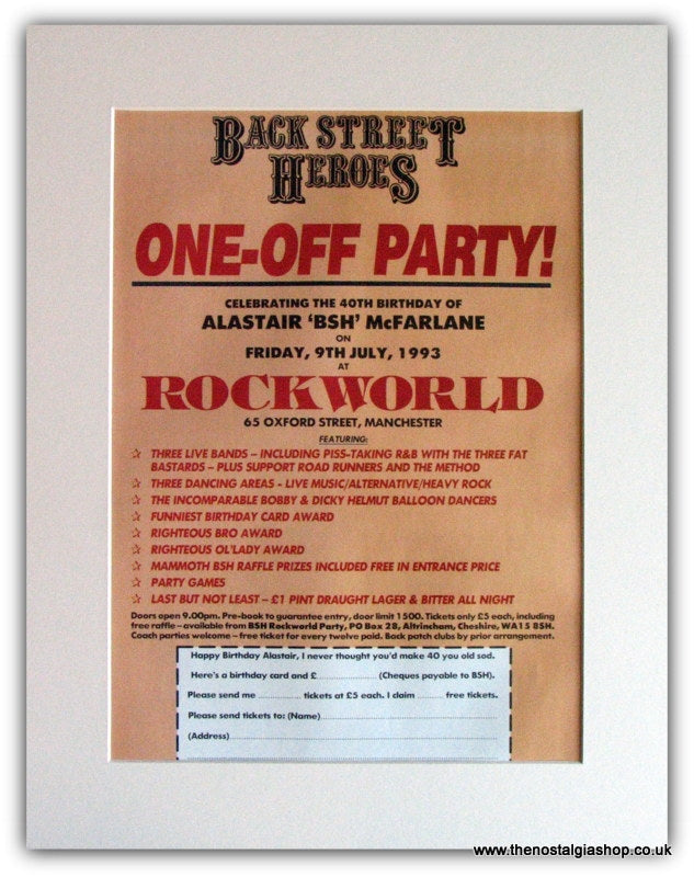 Back Street heroes-One off Party 1993 Advert (ref AD1841)