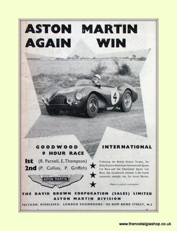 Aston Martin Goodwood 9 Hour Race Original Advert 1953 (ref AD6754)