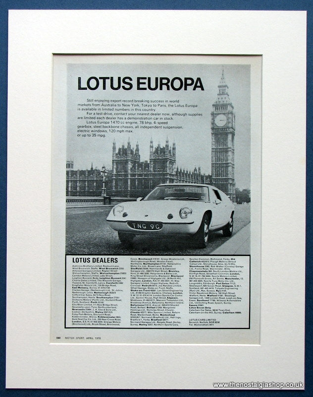 Lotus Europa 1470cc 1970 Original Advert (ref AD1668)