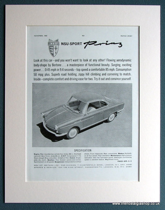 Nsu-Sport Prinz 1960 Original Advert (ref AD1740)