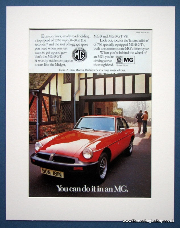 MGB GT MG 50 Years Anniversary. Original advert 1975 (ref AD1355)