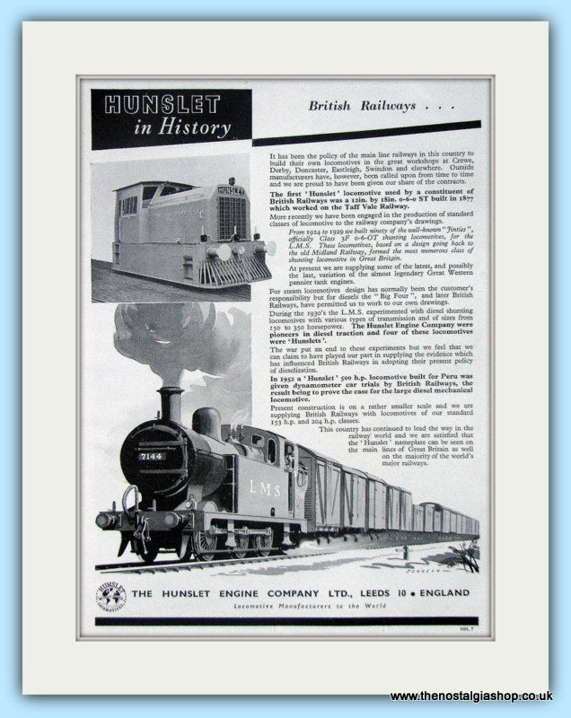 The Hunslet Engine Company  Original Advert 1955 (ref AD6516)