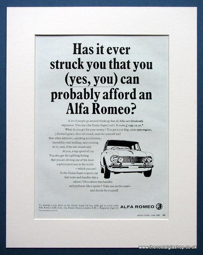 Alfa Romeo Giulia Super. 2 x  Original adverts 1966 & 67 (ref AD1419)