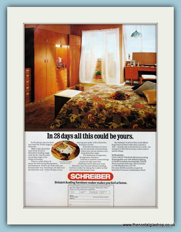 Schreiber Bedroom Furniture. Original Advert 1974 (ref AD2414)