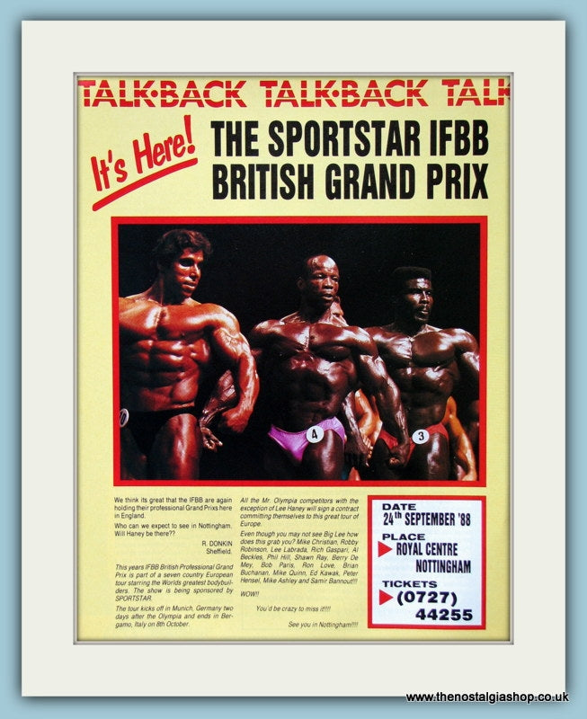 IFBB British Grand Prix Bodybuilding Original Advert 1988 (ref AD3949)