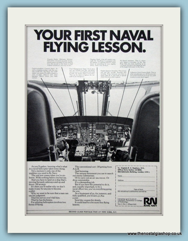 Royal Navy 1st Flying Lesson. Original Advert 1971 (ref AD6075)