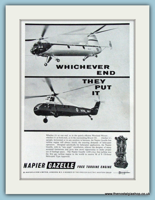 Napier Gazelle Helicopter Royal Navy Original Advert 1959 (ref AD4252)