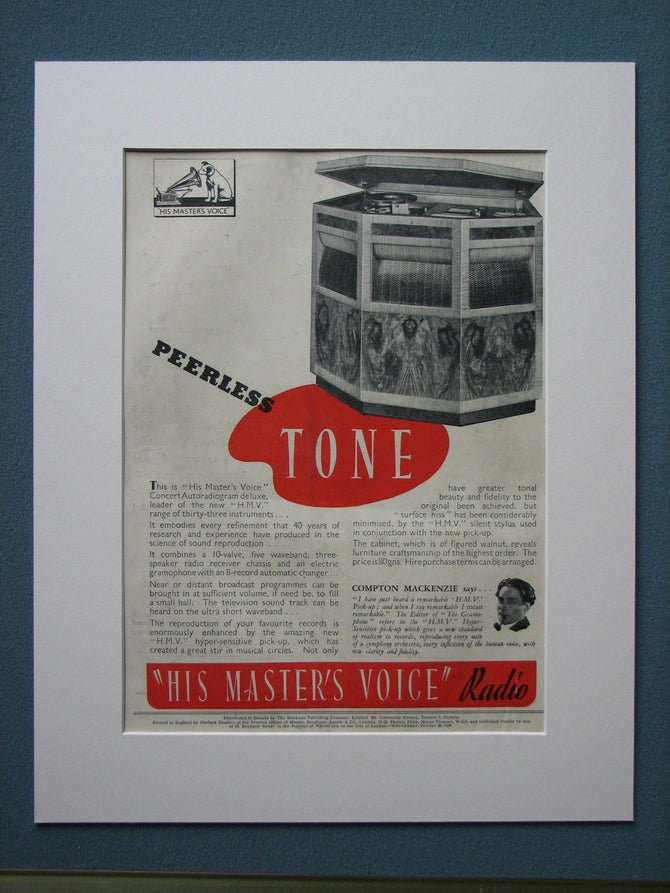 His Masters Voice Radio 1938 Original advert (ref AD845)
