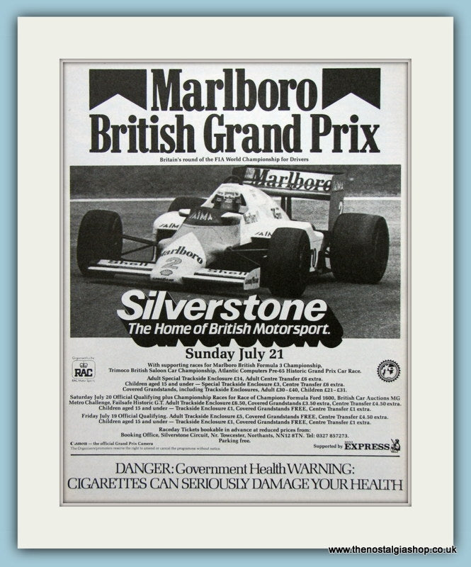 British Grand Prix Silverstone 1985 Original Advert. (ref AD1992)