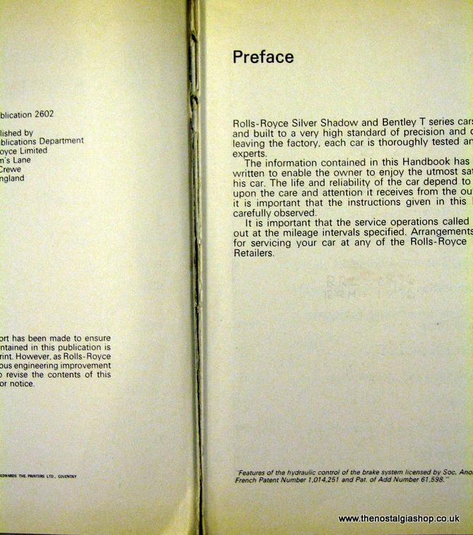 Rolls-Royce Bentley, Handbook Silver Shadow and Bentley T (ref b114)