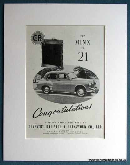 Hillman Minx 21st Anniversary Set Of 2 1953 Original Adverts (ref AD1712)