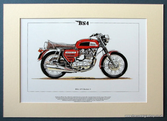 BSA A75 Rocket 3. Mounted Motorcycle Print (ref PR3015)
