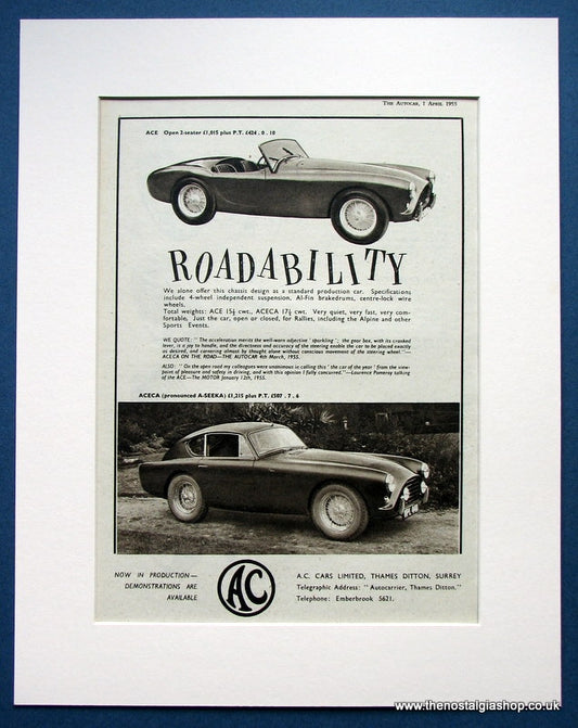 AC Aceca 2 Seater 1955 Original Advert (ref AD1445)
