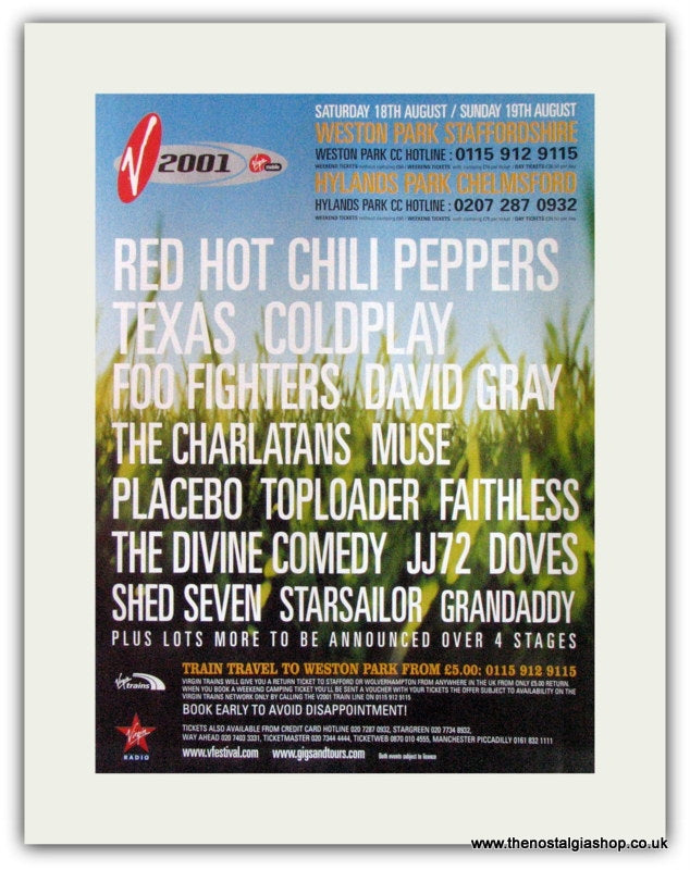 V 2001 Festival Advert, Texas Coldplay (ref AD1815)
