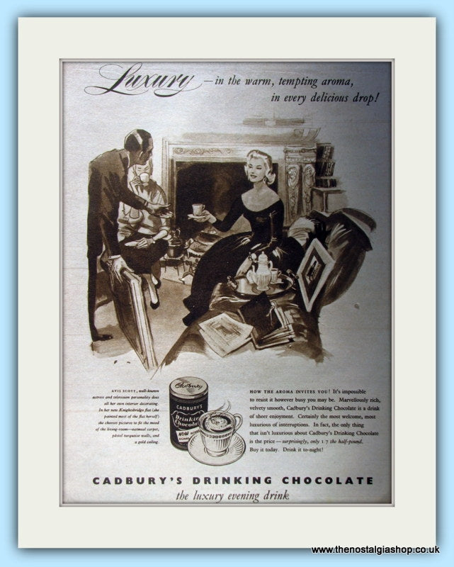 Cadbury's Drinking Chocolate Original Advert 1956 (ref AD4926)