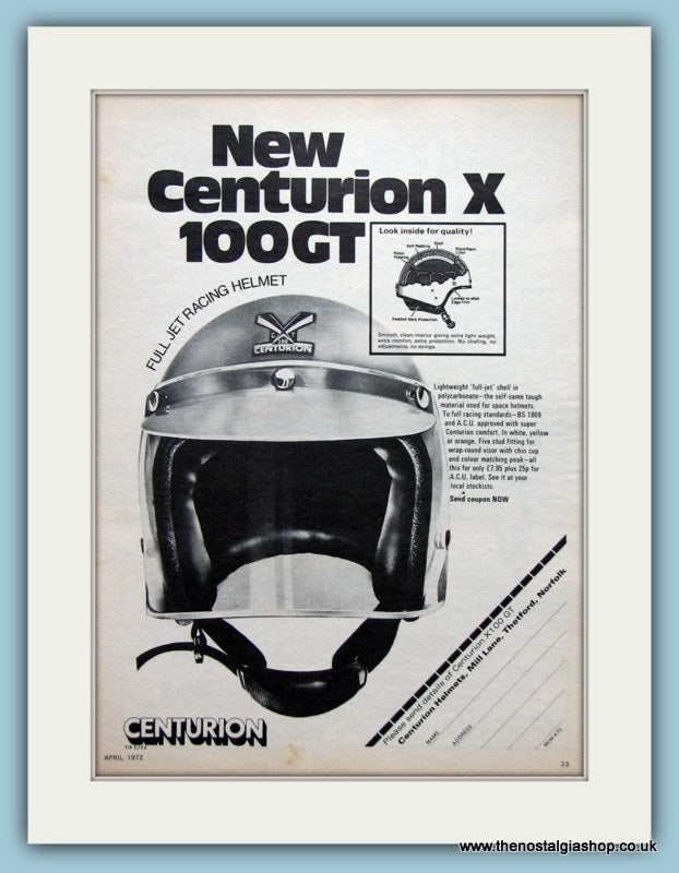Canturion X 100 GT Helmet. Original Advert 1972 (ref AD1991)