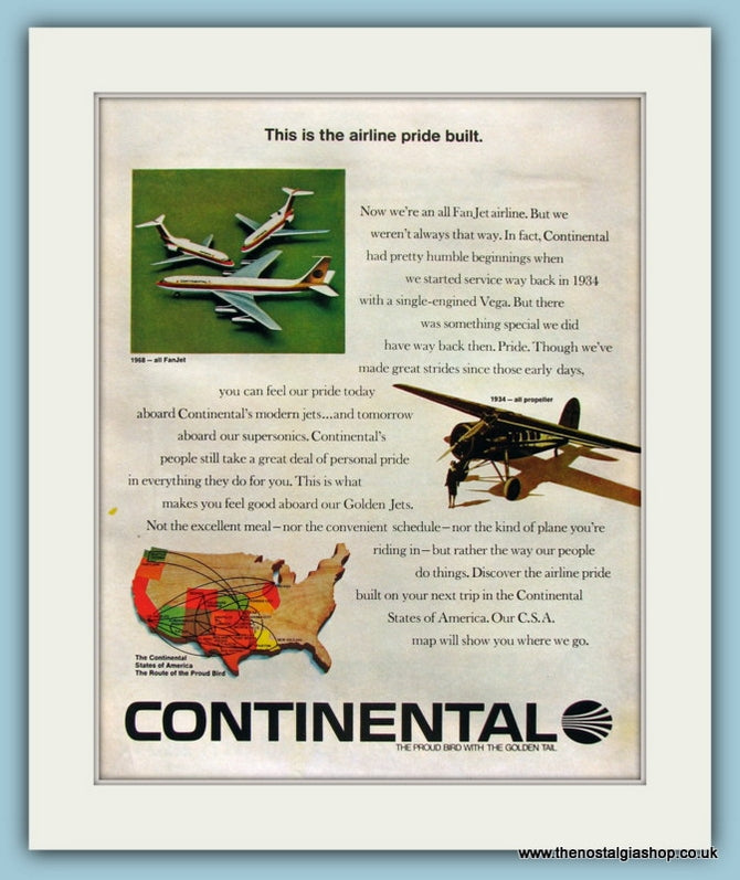 Continental Airlines. Original Advert 1968 (ref AD8269)