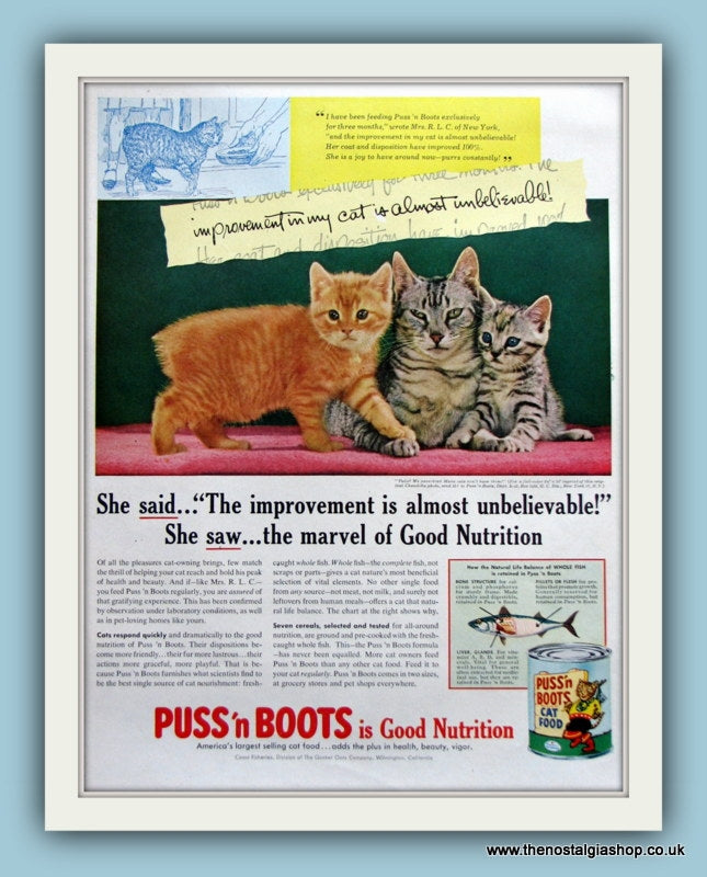 Puss 'n Boots Cat Food. Original Advert 1955 (ref AD8141)