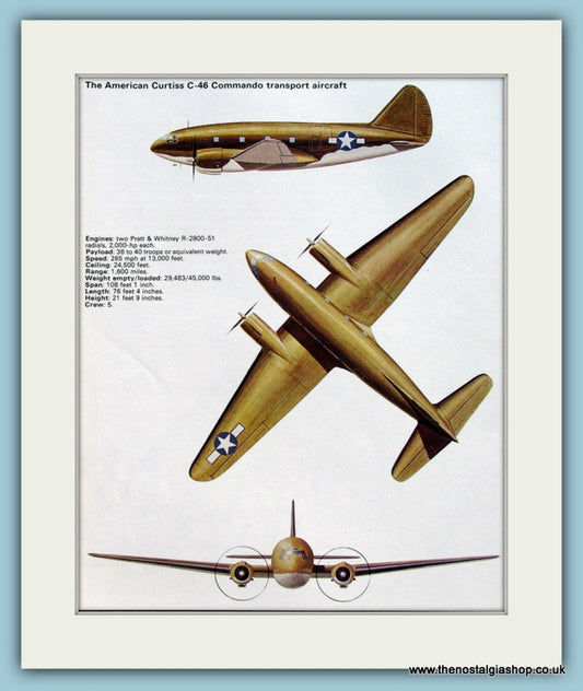 American Curtiss C-46 Commando Transport Aircraft. Print (ref PR565)