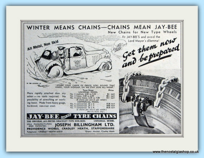 Jay Bee Tyre Chains Original Advert 1953 (ref AD5091)