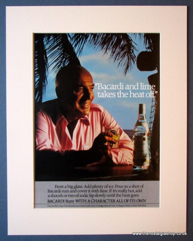 Bacardi Rum with Tele Savalas. Set of 2 Original adverts 1983 (ref AD229)