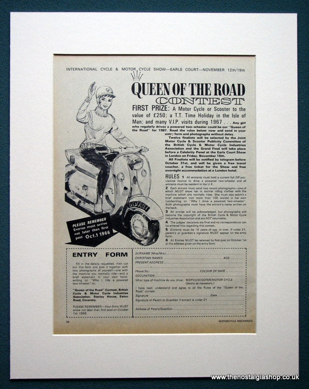 Queen of the road Contest. Win a Scooter. Original advert 1966 (ref AD1315)