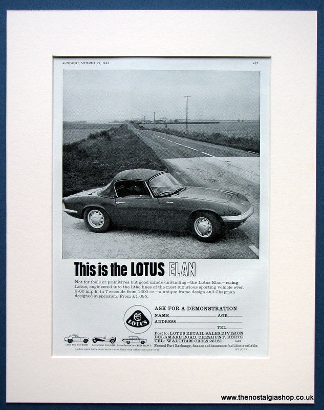 Lotus Elan 1963 Original Advert (ref AD1659)
