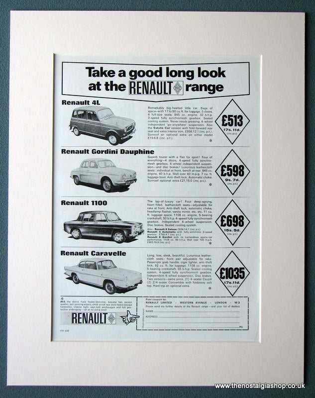 Renault 4L, Gordini Dauphine,1100, & Caravelle Original Advert 1965 (ref AD1406)