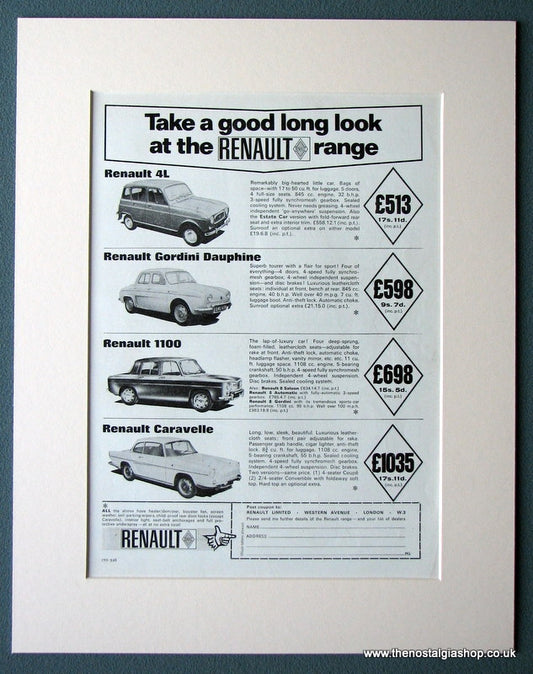 Renault 4L, Gordini Dauphine,1100, & Caravelle Original Advert 1965 (ref AD1406)