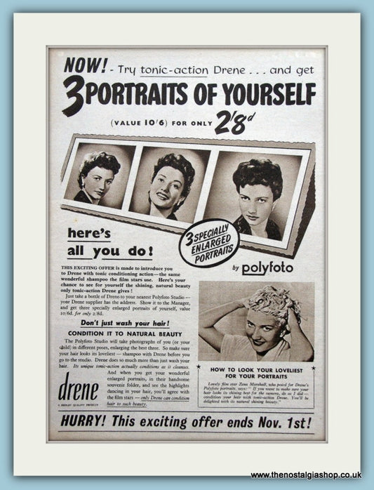 Drene Shampoo Featuring Zena Marshall Original Advert 1952 (ref AD3653)