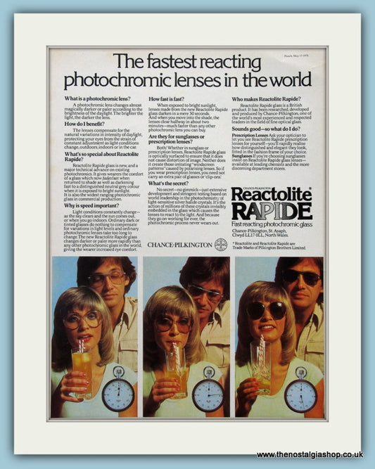 Reactolite Rapide Glasses. Original Advert 1978 (ref AD2236)