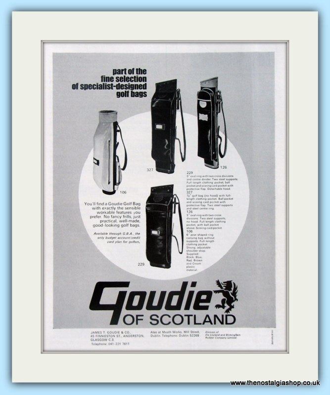 Goudie Golf Bags. Original Advert 1969 (ref AD4968)