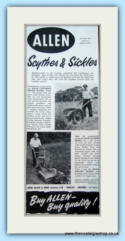 Allen Scythes & Sickles. Set of 2 Original Adverts 1960s (ref AD4656)