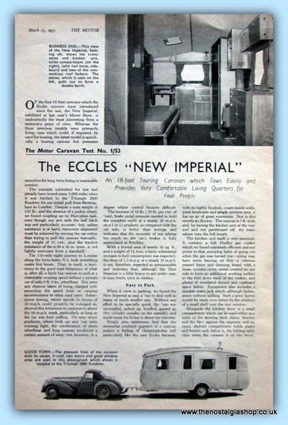 The Eccles New Imperial Caravan Original Test Report 1953 (ref AD6374)