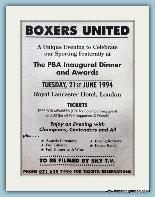 PBA Inaugural Dinner and Awards. Original Advert 1994 (ref AD4397)