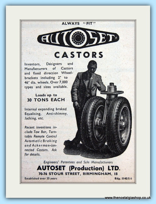 Autoset Castors Wheels Original Advert 1956 (ref AD6004)