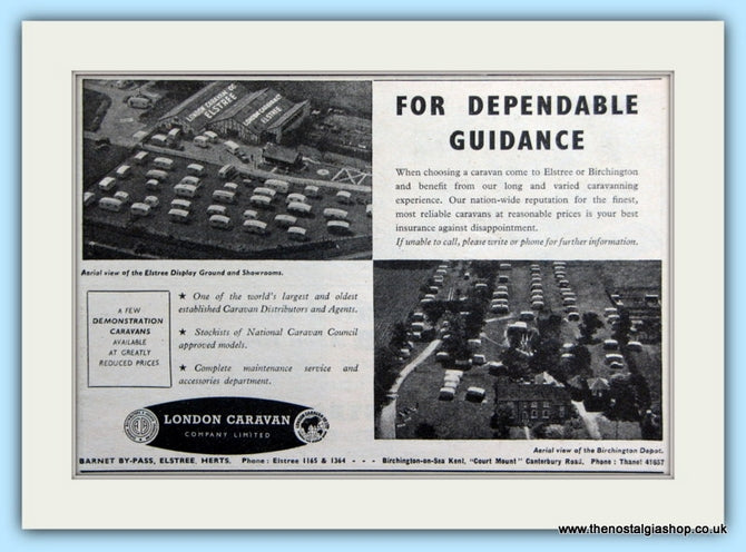 London Caravan Elstree & Birchington Displays  Original Advert 1953 (ref AD6321)