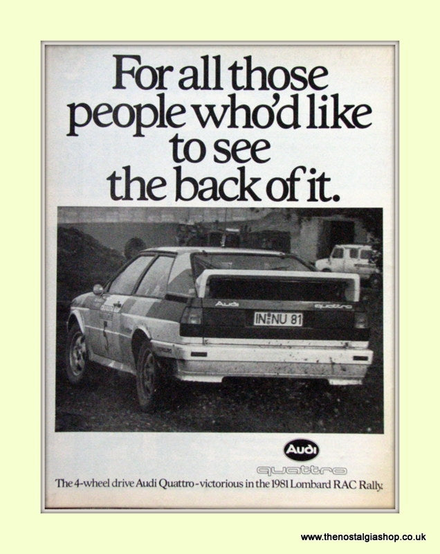 Audi Quattro 4 Wheel Drive Original Advert 1981 (ref AD6774)