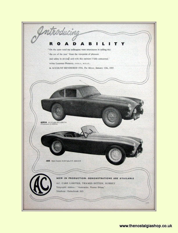 AC Sports Cars. Set of 2 Original Adverts. (ref AD6606)