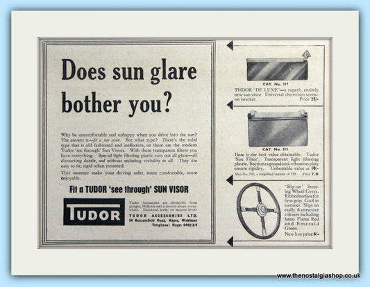 Tudor Sun Visor & Steering Wheel Cover Original Advert 1956 (ref AD5054)