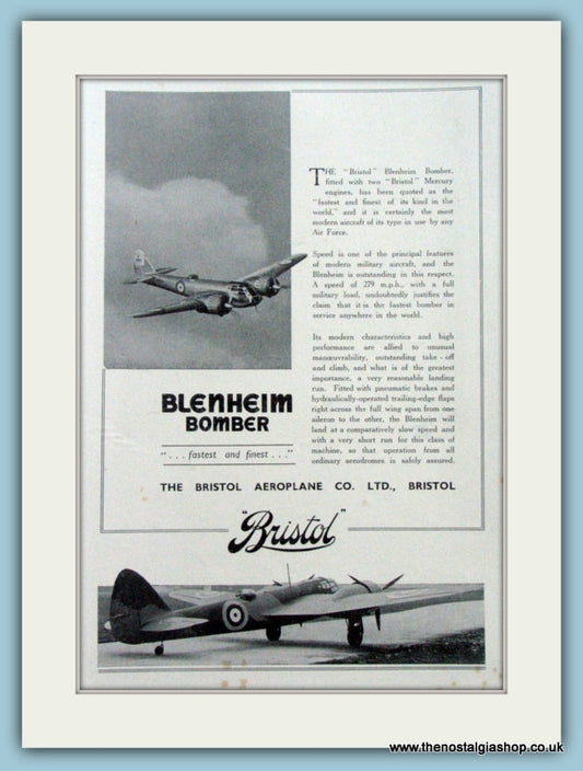 Bristol Blenheim Bomber. Original Advert 1938 (ref AD4221)