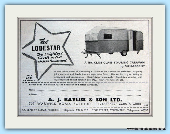 The Lodestar 16ft Club Class Caravan Sun Regent Original Advert 1955 (ref AD5080)
