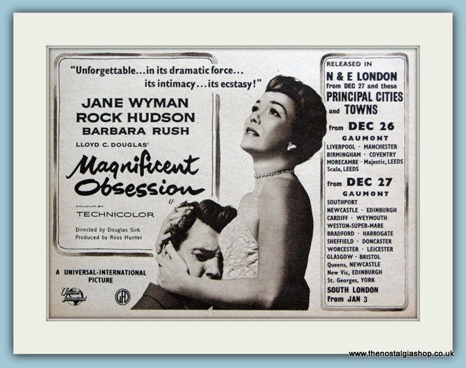 Magnificent Obsession Jane Wyman, Rock Hudson 1954 Original Film Advert (ref AD3346)