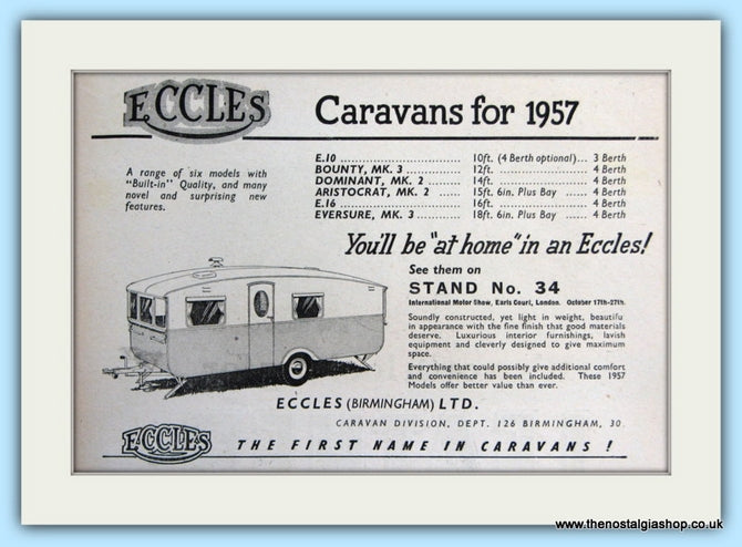Eccles Caravans Original Advert 1956 (ref AD5075)