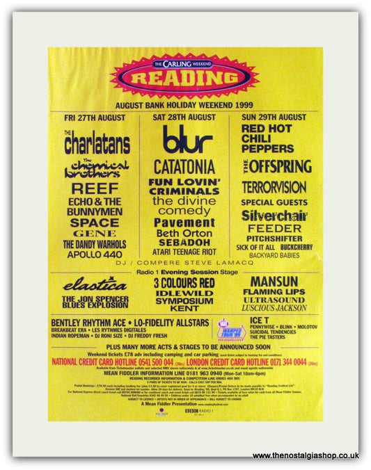Reading Festival 1999 Advert. Charlatans, Blur. (ref AD1825)
