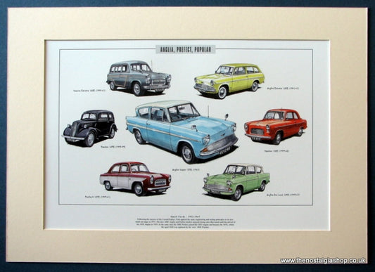Ford Anglia, Prefect, Popular  1953 - 67 Mounted Print (ref PR60)