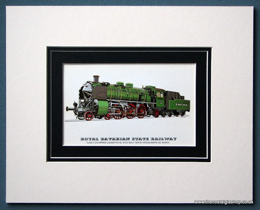 Royal Bavarian State Rly. 3/6 Express Loco No. 18 521. Mounted Print (ref SP58)