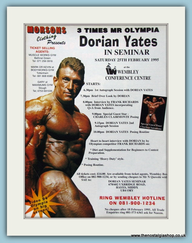Dorian Yates In Seminar Wembley Original Advert 1995 (ref AD3942)