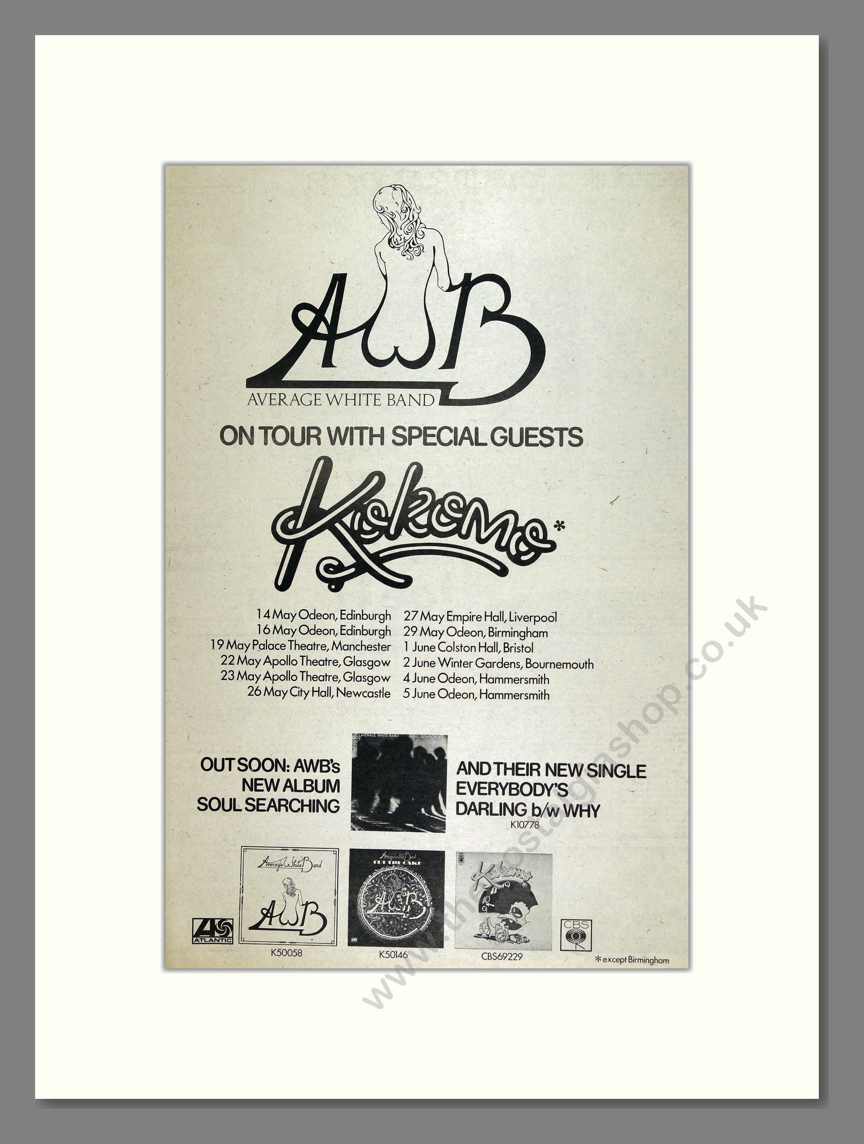 Average White Band, Kokomo - In Concert. Vintage Advert 1976 (ref AD16012)