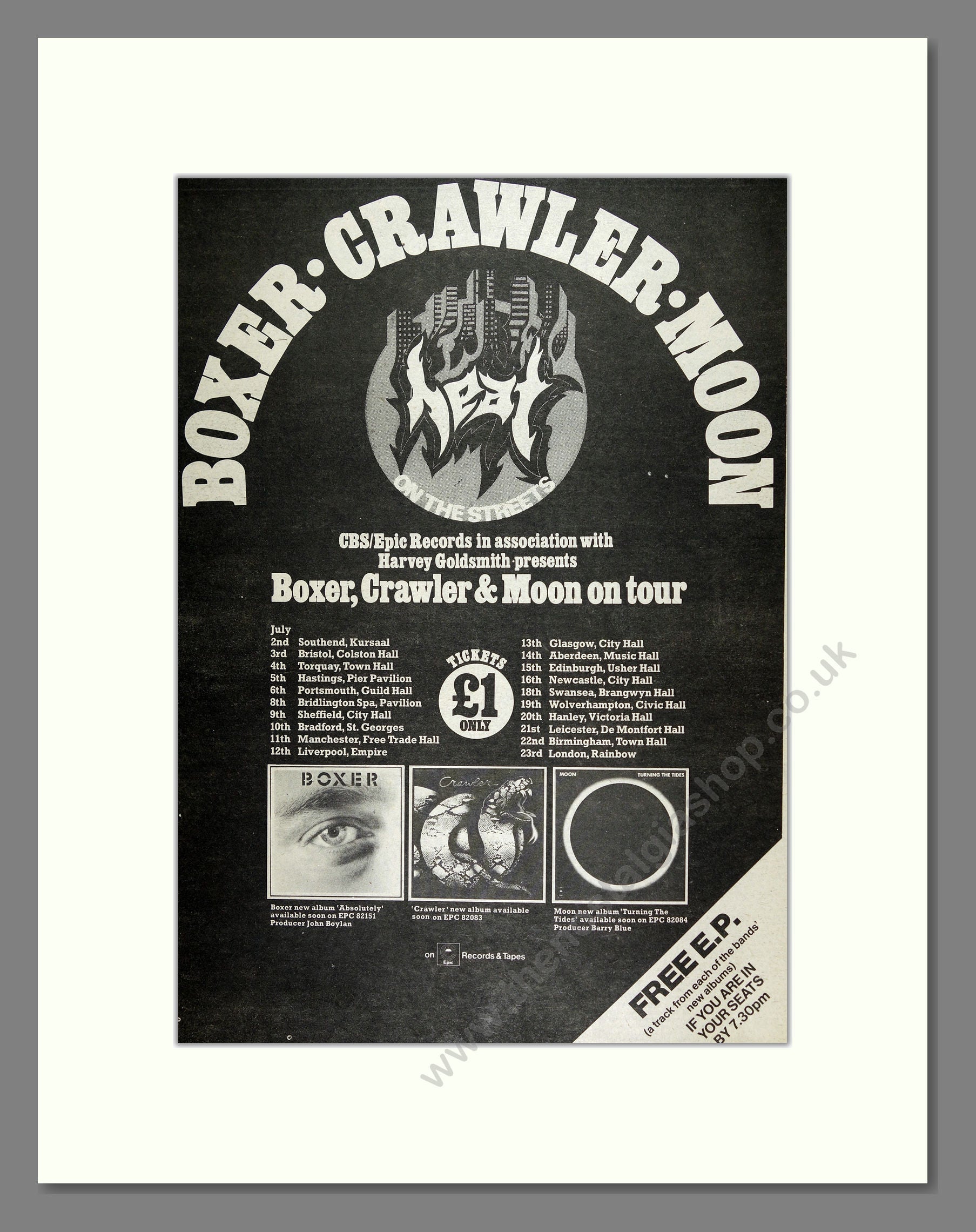 Boxer, Crawler and Moon - UK Tour. Vintage Advert 1977 (ref AD16060 ...